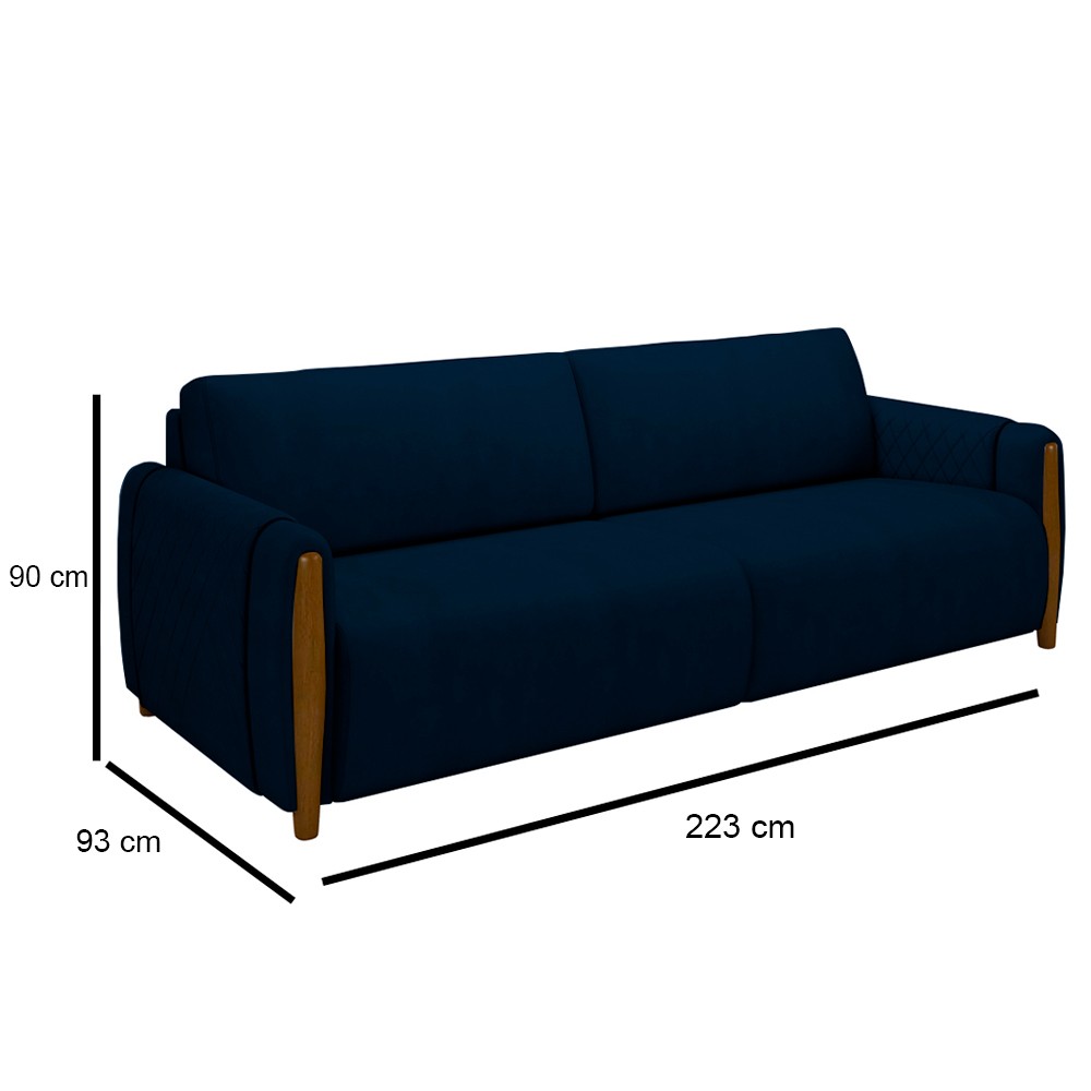 Conjunto Sofá 3 Lugares 223cm e Poltrona 98cm Amaranto M22 Veludo Azul Marinho - Mpozenato