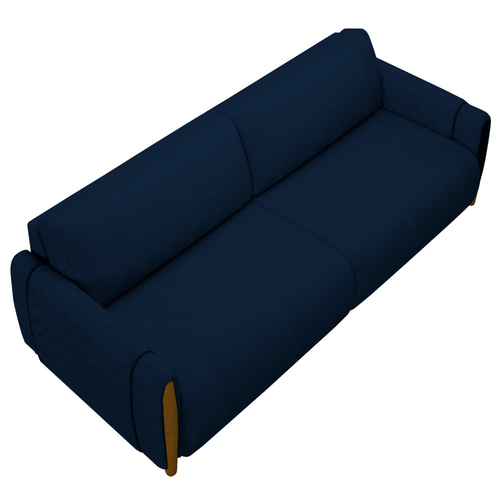 Conjunto Sofá 3 Lugares 223cm e Poltrona 98cm Amaranto M22 Veludo Azul Marinho - Mpozenato
