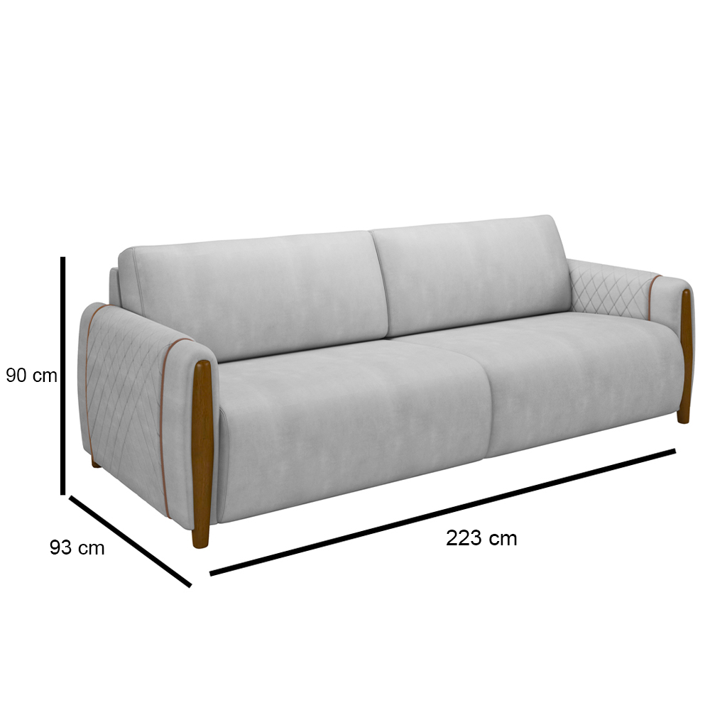 Conjunto Sofá 3 Lugares 223cm e Poltrona 98cm Amaranto M22 Veludo Cinza - Mpozenato