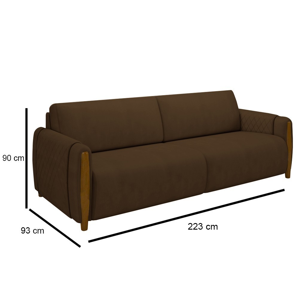 Conjunto Sofá 3 Lugares 223cm e Poltrona 98cm Amaranto M22 Veludo Marrom - Mpozenato