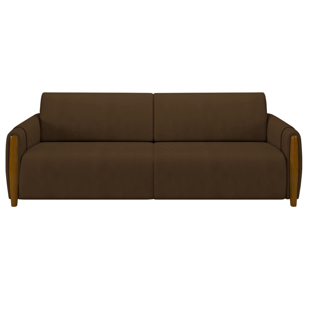 Conjunto Sofá 3 Lugares 223cm e Poltrona 98cm Amaranto M22 Veludo Marrom - Mpozenato
