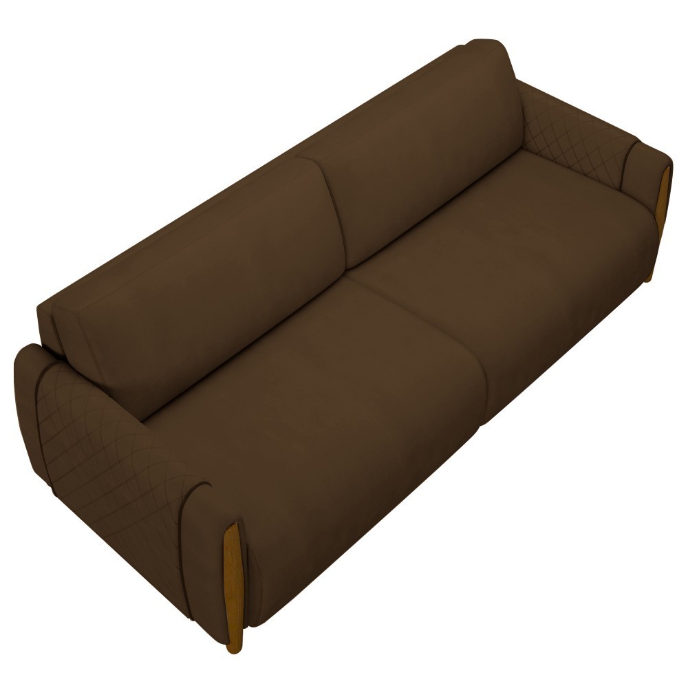 Conjunto Sofá 3 Lugares 223cm e Poltrona 98cm Amaranto M22 Veludo Marrom - Mpozenato