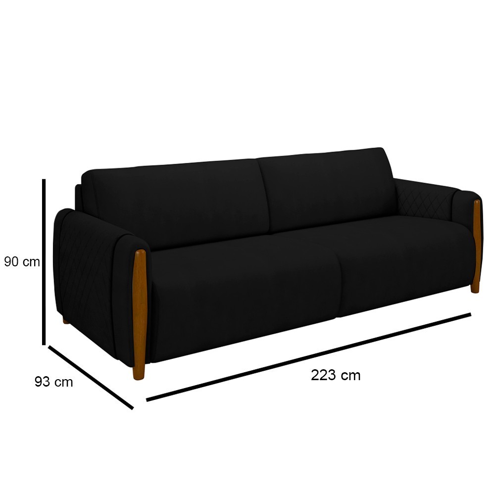 Conjunto Sofá 3 Lugares 223cm e Poltrona 98cm Amaranto M22 Veludo Preto - Mpozenato