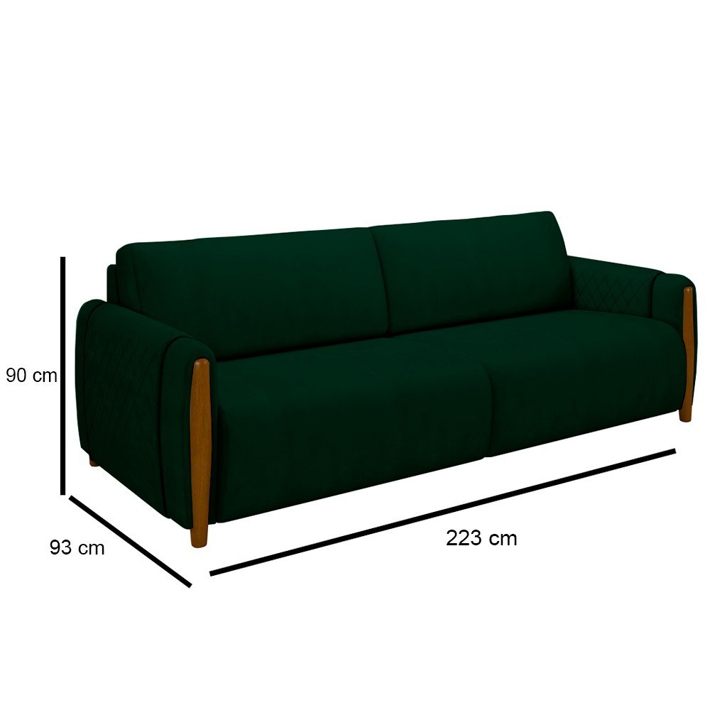 Conjunto Sofá 3 Lugares 223cm e Poltrona 98cm Amaranto M22 Veludo Verde - Mpozenato