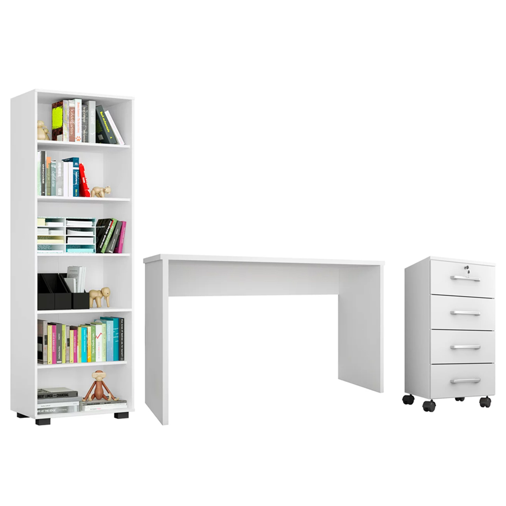 Conjunto de Escritório Home Office 3 com Peças Gávea Branco - Mpozenato