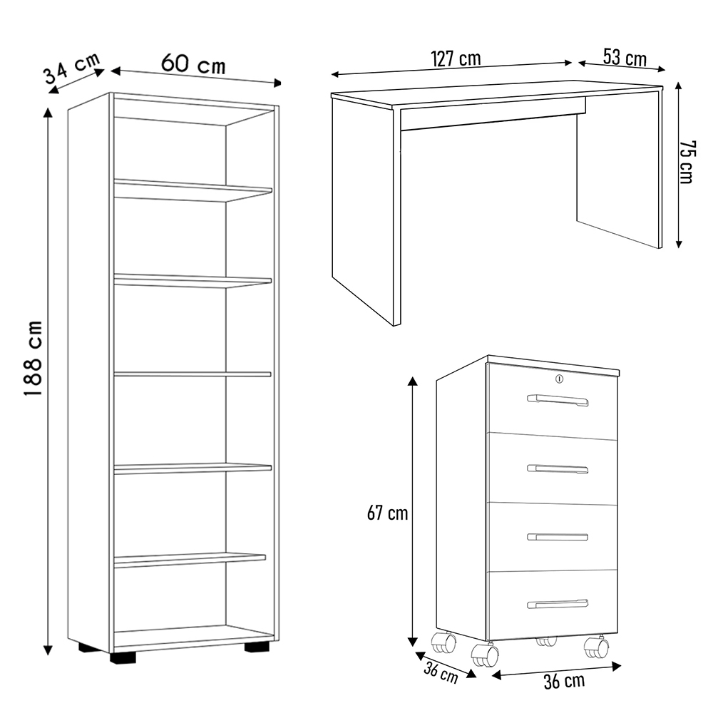 Conjunto de Escritório Home Office 3 com Peças Gávea Branco - Mpozenato