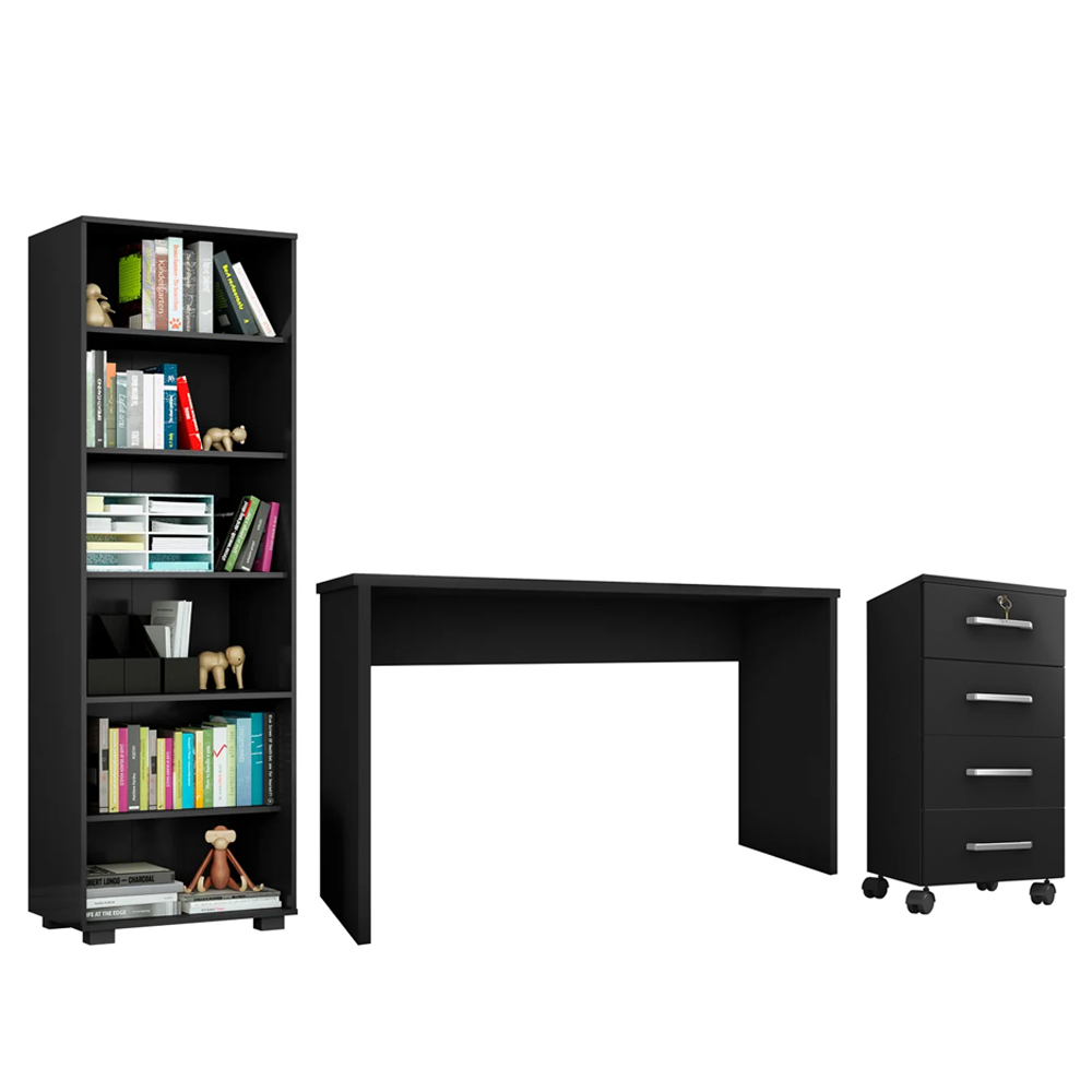 Conjunto de Escritório Home Office 3 com Peças Gávea Preto - Mpozenato