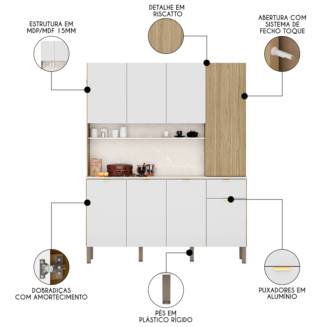 Cozinha Compacta 8 Portas 161cm Soul K02 Freijó/Ártico - Mpozenato
