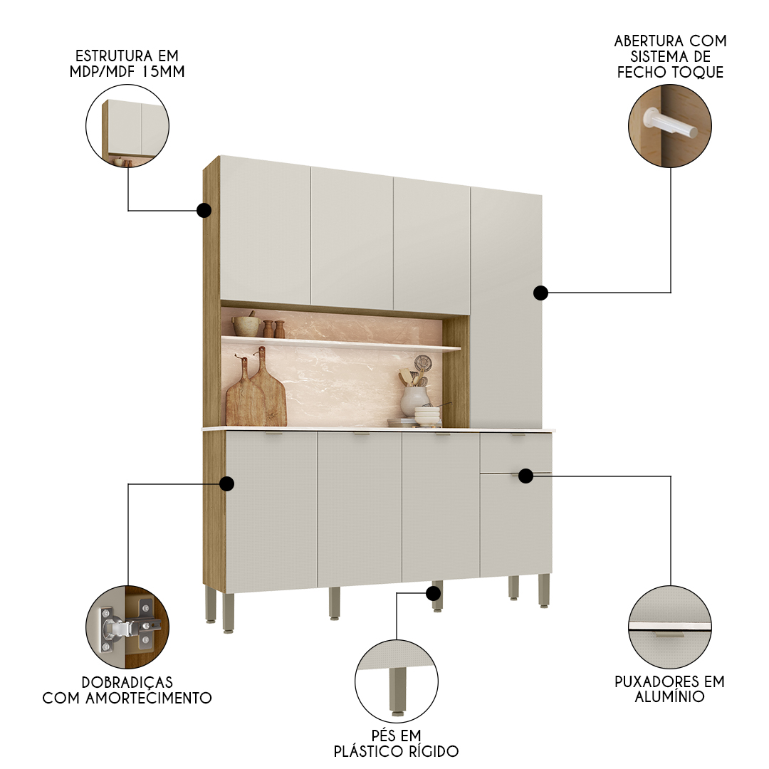 Cozinha Compacta 8 Portas 161cm Soul K02 Freijó/Soft - Mpozenato