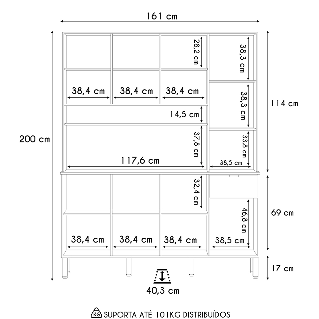 Cozinha Compacta 8 Portas 161cm Soul K02 Freijó/Soft - Mpozenato