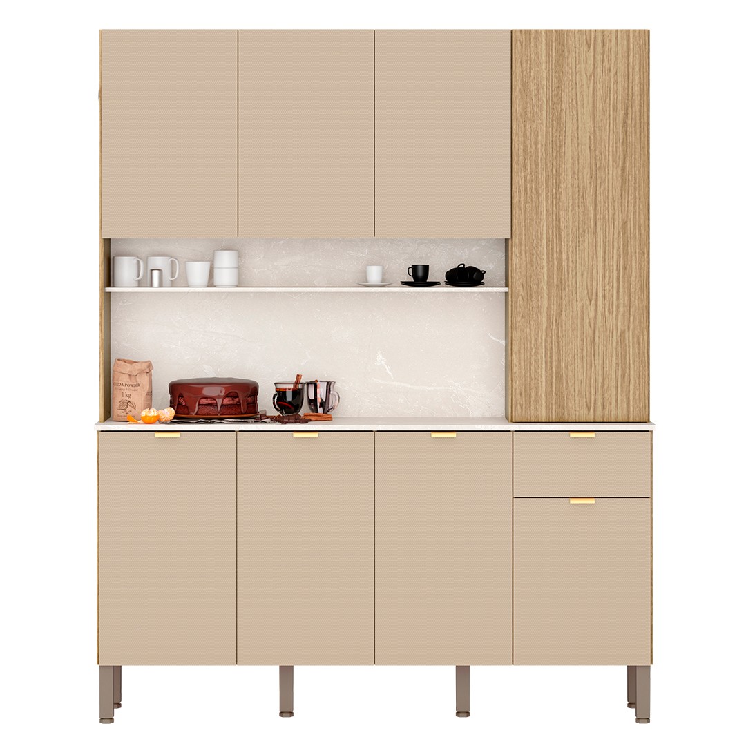 Cozinha Compacta 8 Portas 161cm Soul K02 Freijó/Vanilla - Mpozenato