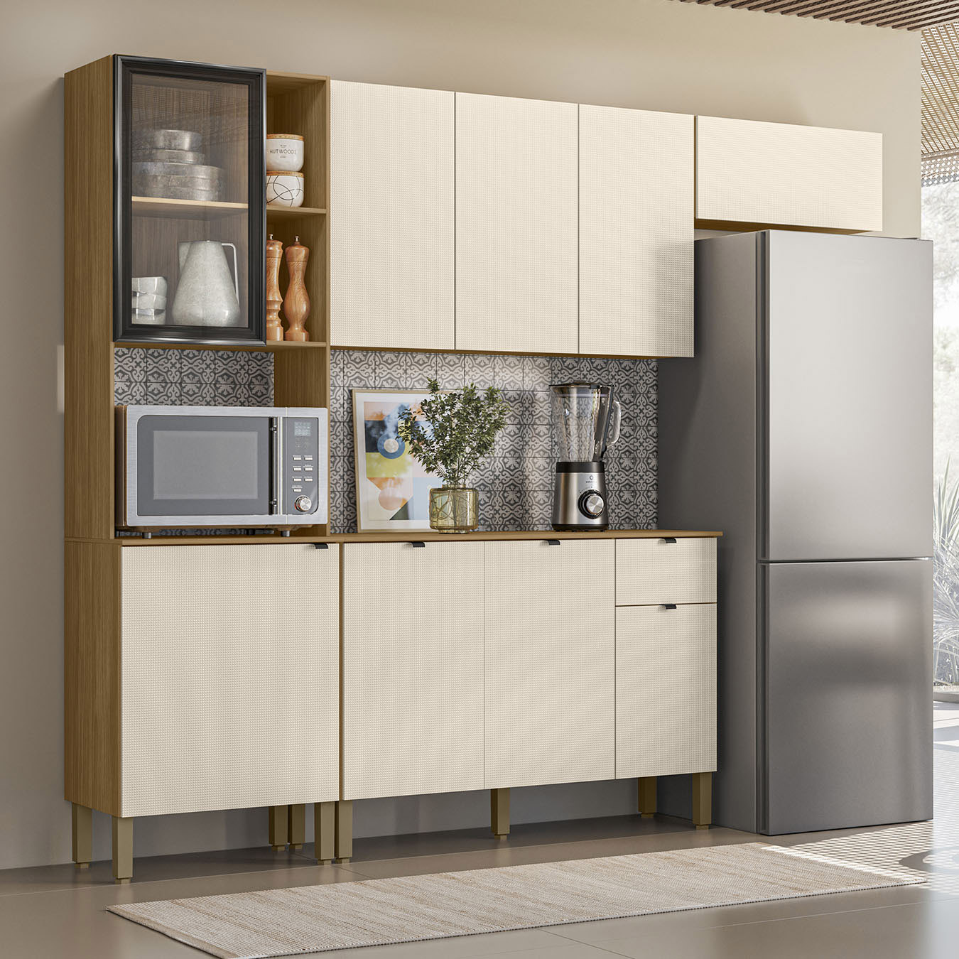 Cozinha Compacta Balcão Com Tampo 120cm Laura Plus Soft/Freijó Z06 - Mpozenato