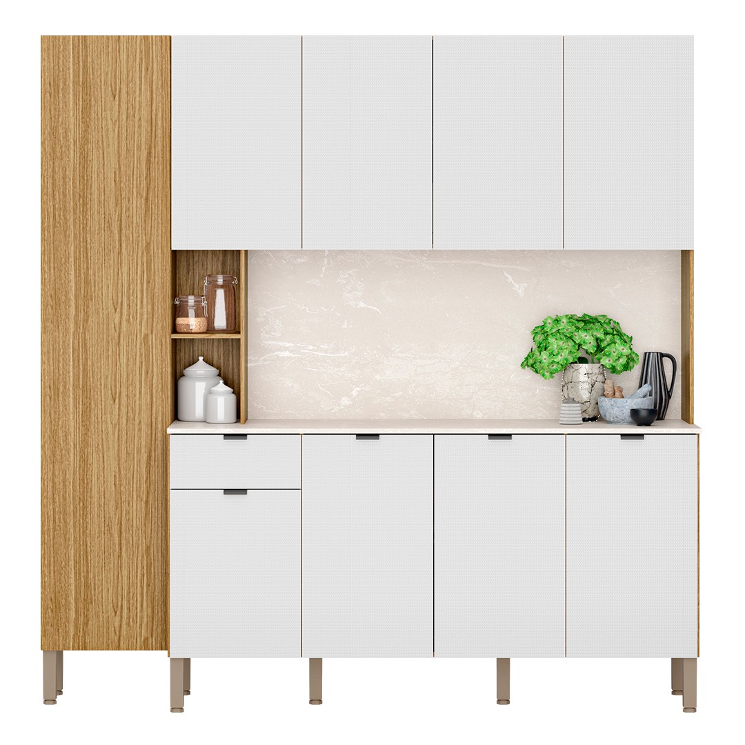 Cozinha Compacta Com Balcão 200cm Louvre K02 Freijó/Ártico - Mpozenato