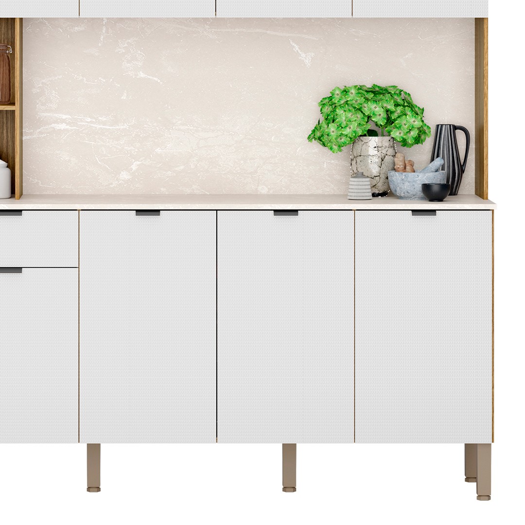 Cozinha Compacta Com Balcão 200cm Louvre K02 Freijó/Ártico - Mpozenato