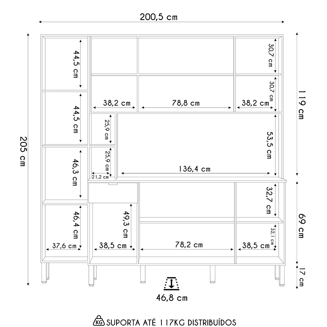 Cozinha Compacta Com Balcão 200cm Louvre K02 Freijó/Vanilla - Mpozenato