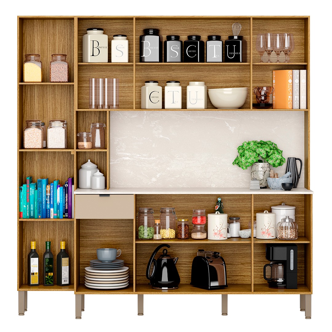 Cozinha Compacta Com Balcão 200cm Louvre K02 Freijó/Vanilla - Mpozenato