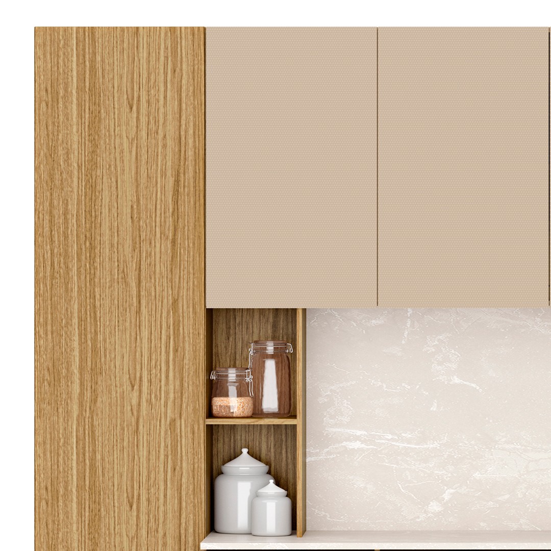 Cozinha Compacta Com Balcão 200cm Louvre K02 Freijó/Vanilla - Mpozenato