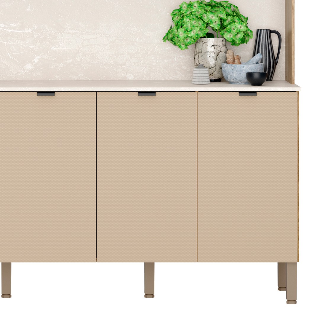 Cozinha Compacta Com Balcão 200cm Louvre K02 Freijó/Vanilla - Mpozenato