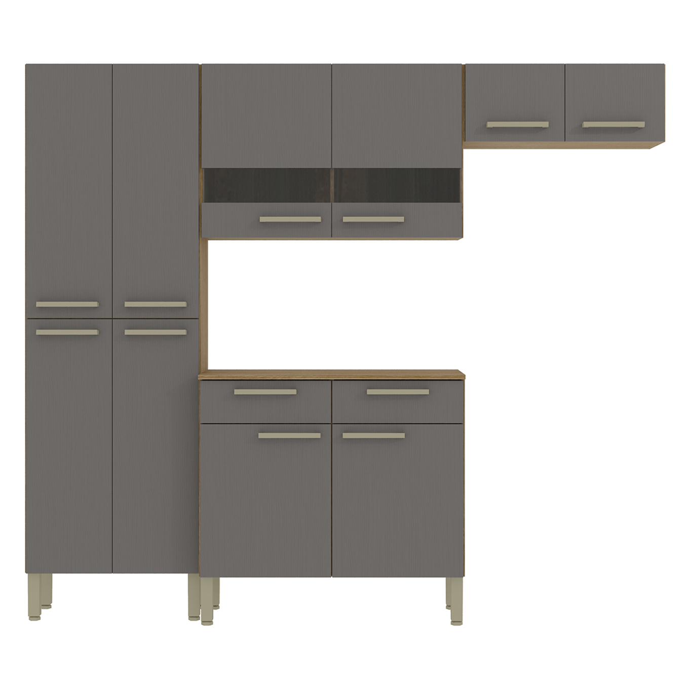 Cozinha Compacta Com Balcão 221cm Vivian Plus Freijó/Gris Z06 - Mpozenato