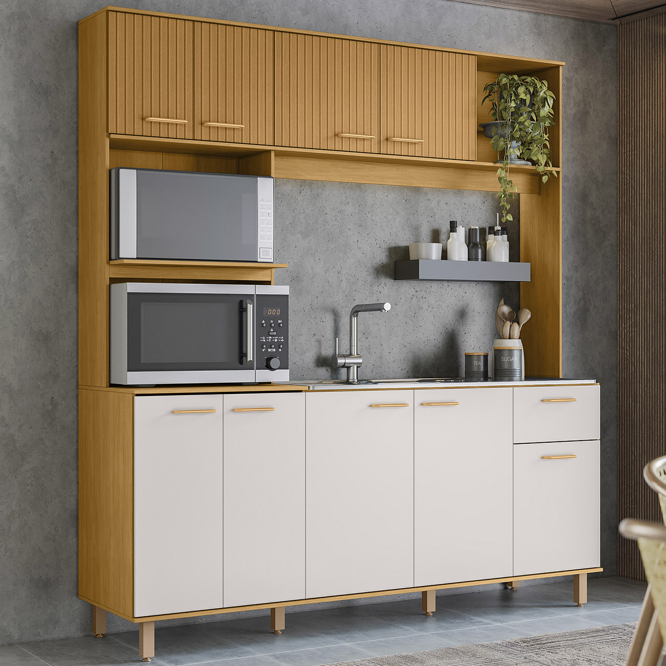 Cozinha Compacta e Pia 120cm Luiza Freijó/Ripado/Off Acetinado Z44 - Mpozenato