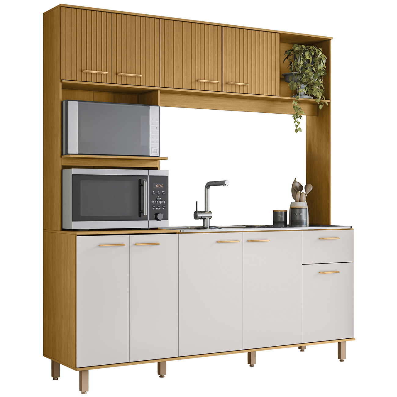 Cozinha Compacta e Pia 120cm Luiza Freijó/Ripado/Off Acetinado Z44 - Mpozenato