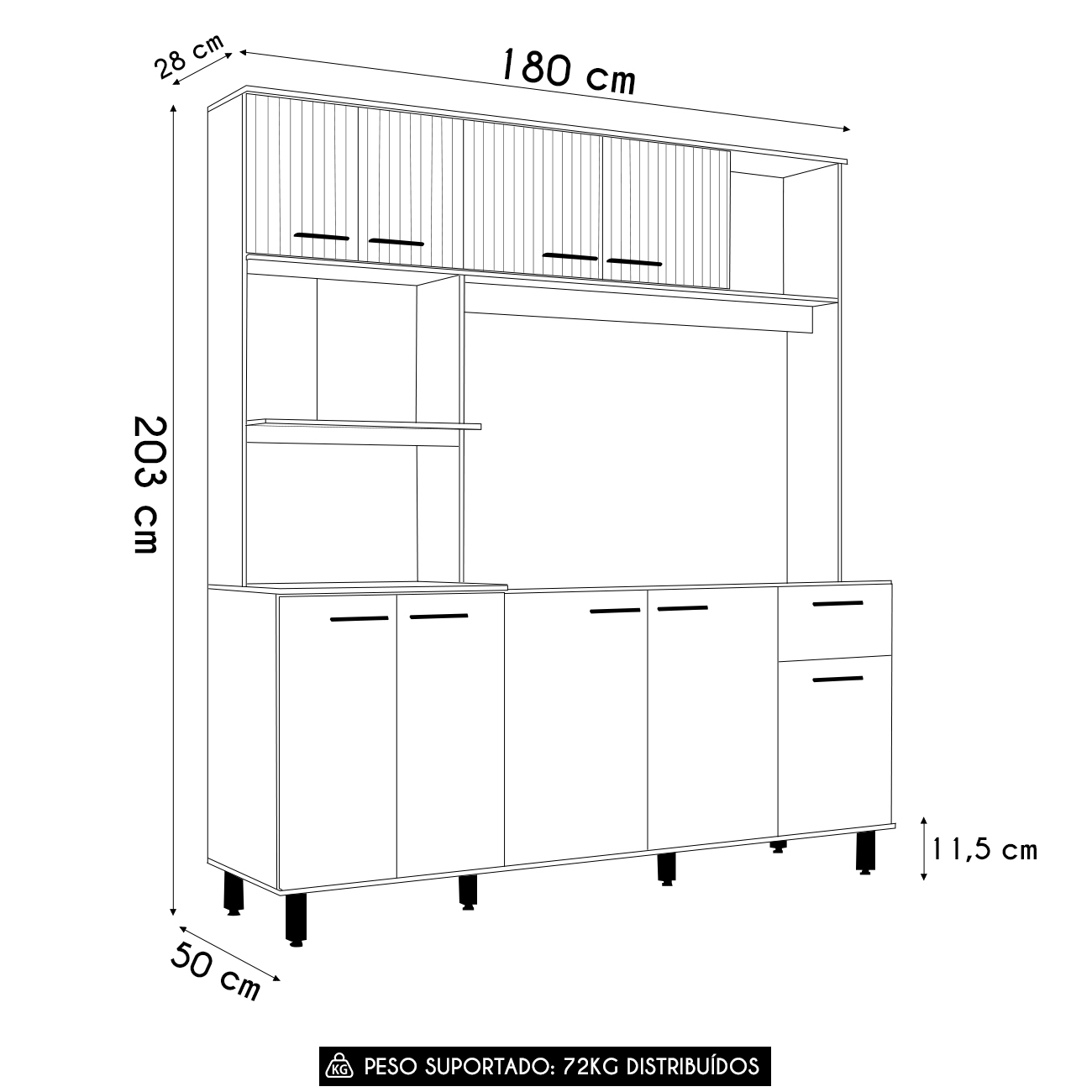 Cozinha Compacta e Pia 120cm Luiza Freijó/Ripado/Off Acetinado Z44 - Mpozenato