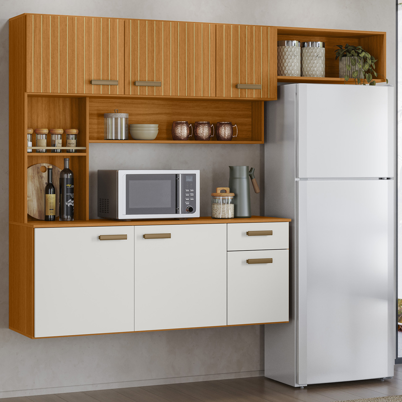 Cozinha Suspensa Lilian Freijó UV/Off Acetinado/Ripado Frisado Z44 - Mpozenato