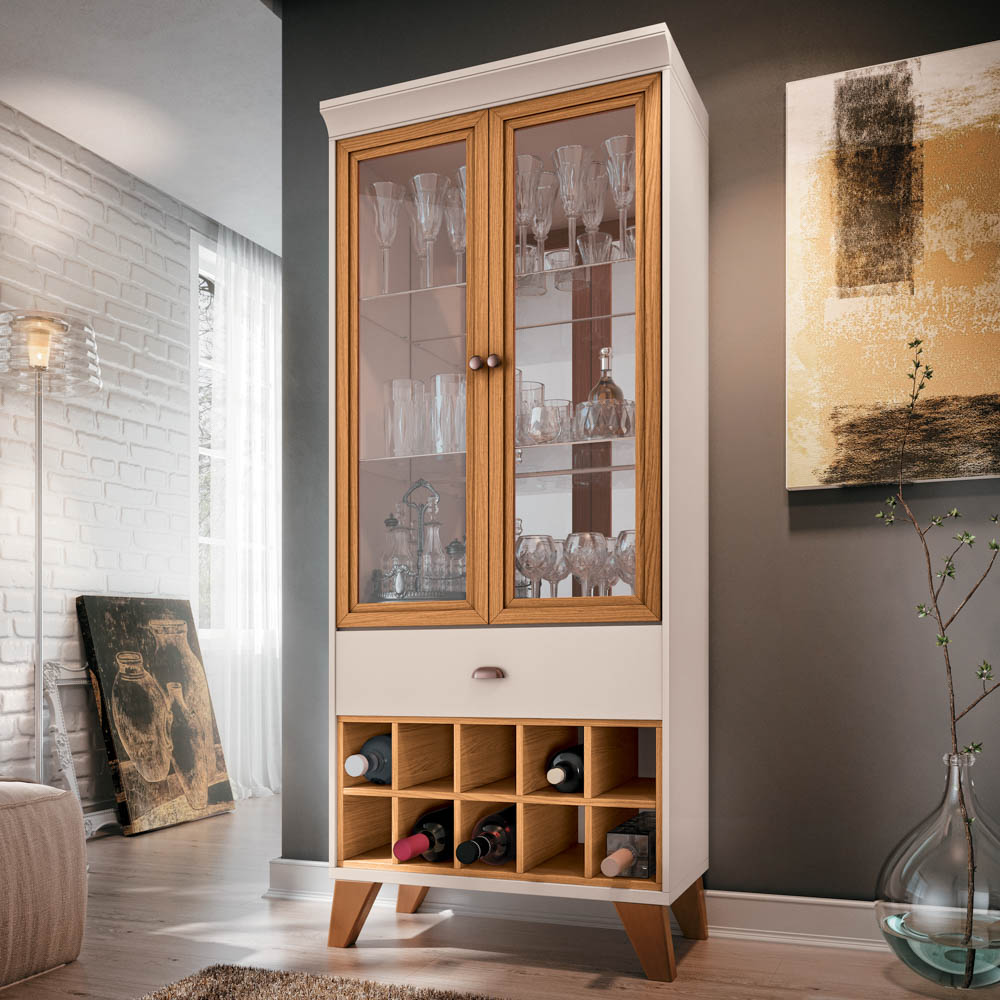 Cristaleira Adega Órfeo Buffet Sinfonia e Espelho 67cm H01 Off White/Cinamomo - Mpozenato