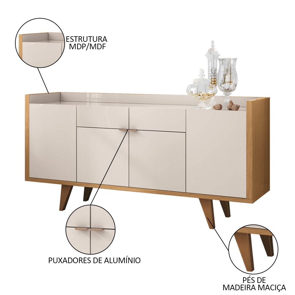 Cristaleira Adega Órfeo Buffet Sinfonia e Espelho 67cm H01 Off White/Cinamomo - Mpozenato