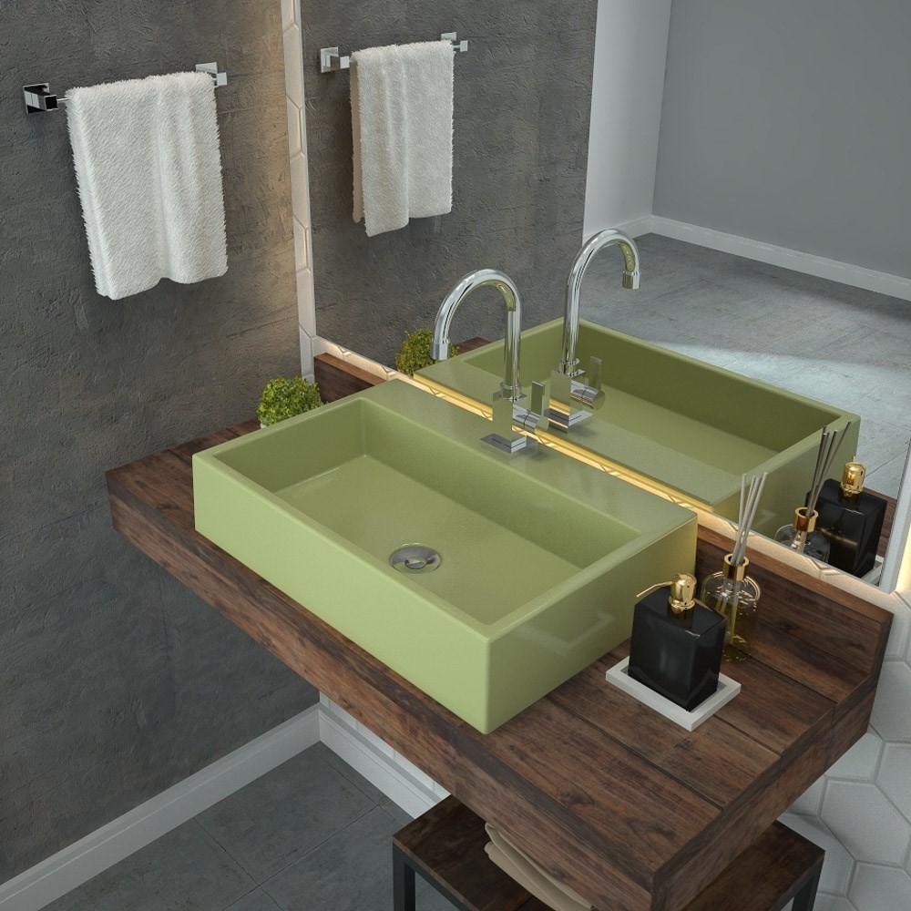 Cuba Pia De Apoio Para Banheiro  Retangular Florenza RT55 Verde Acqua C08 - Mpozenato