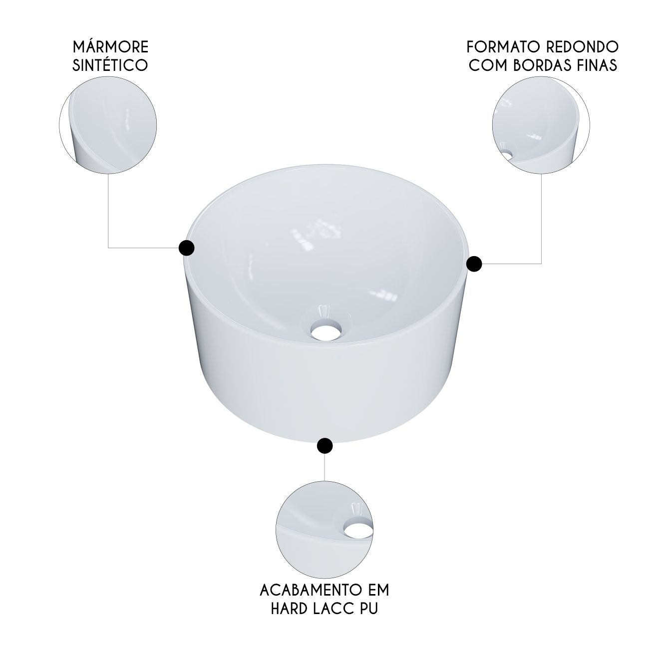Cuba Pia Para Banheiro Redonda 30cm Celine C08 Branco - Mpozenato