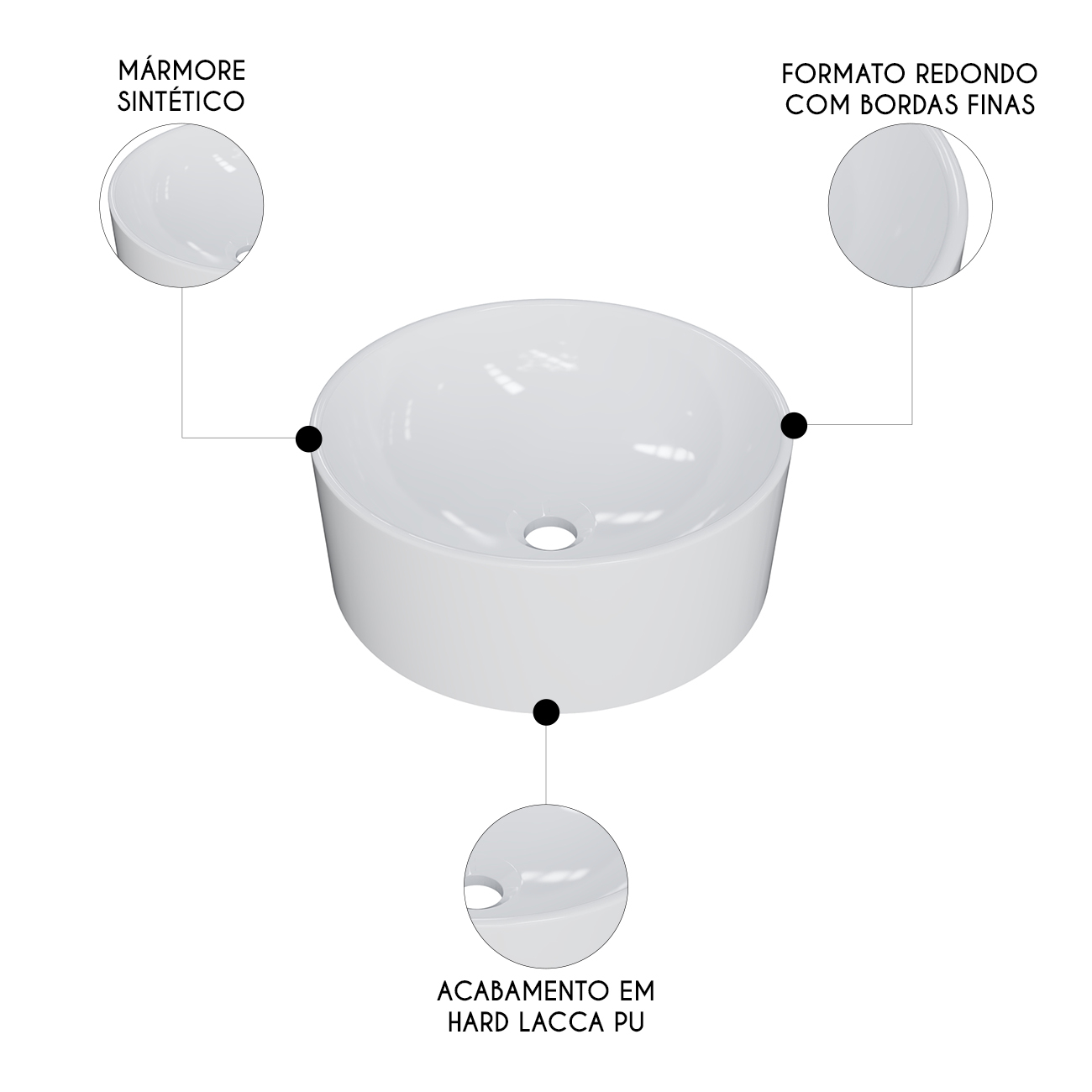 Cuba Pia Para Banheiro Redonda 34cm Sara C08 Branco - Mpozenato