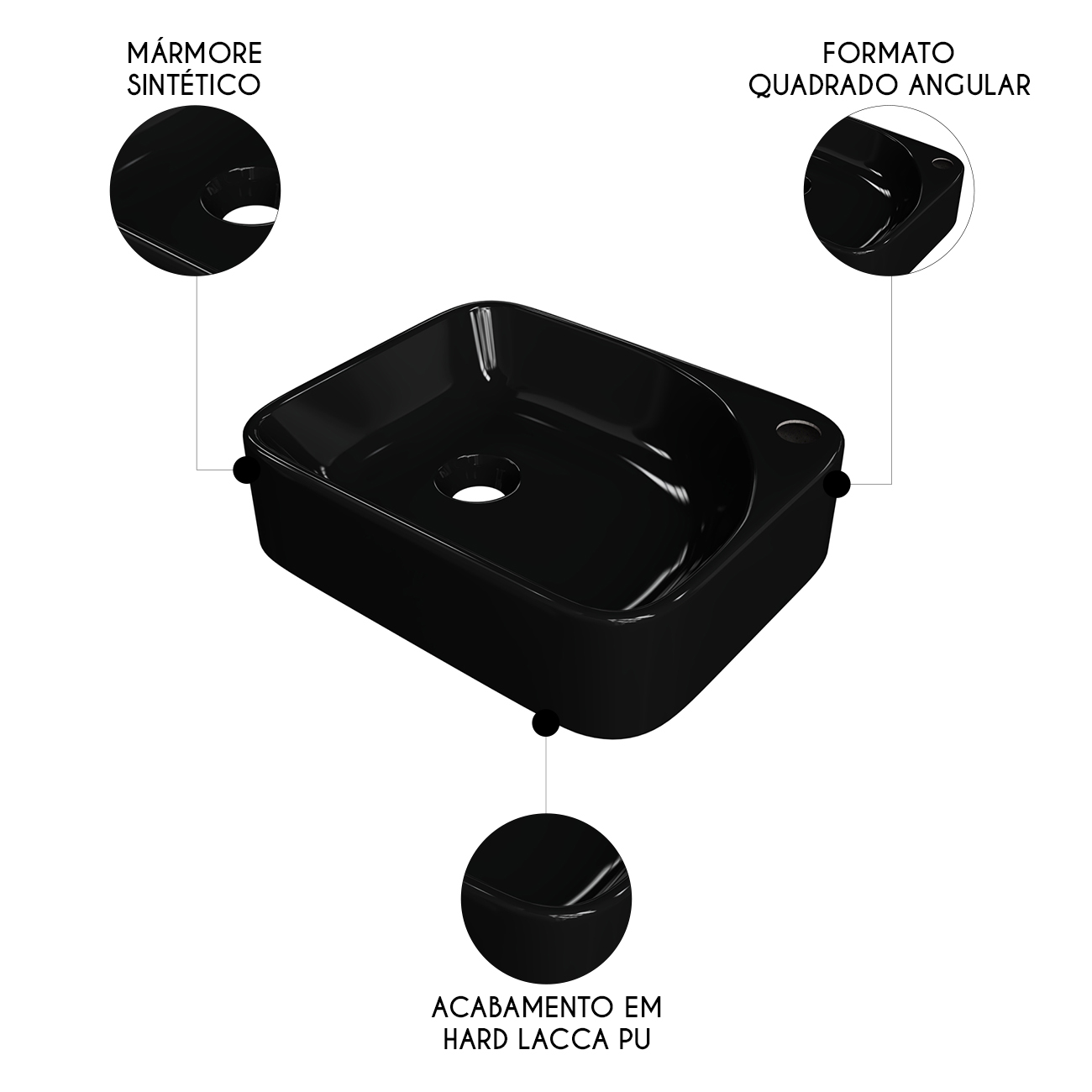 Cuba Pia Para Banheiro Retangular 36cm Jasmin C08 Preto - Mpozenato