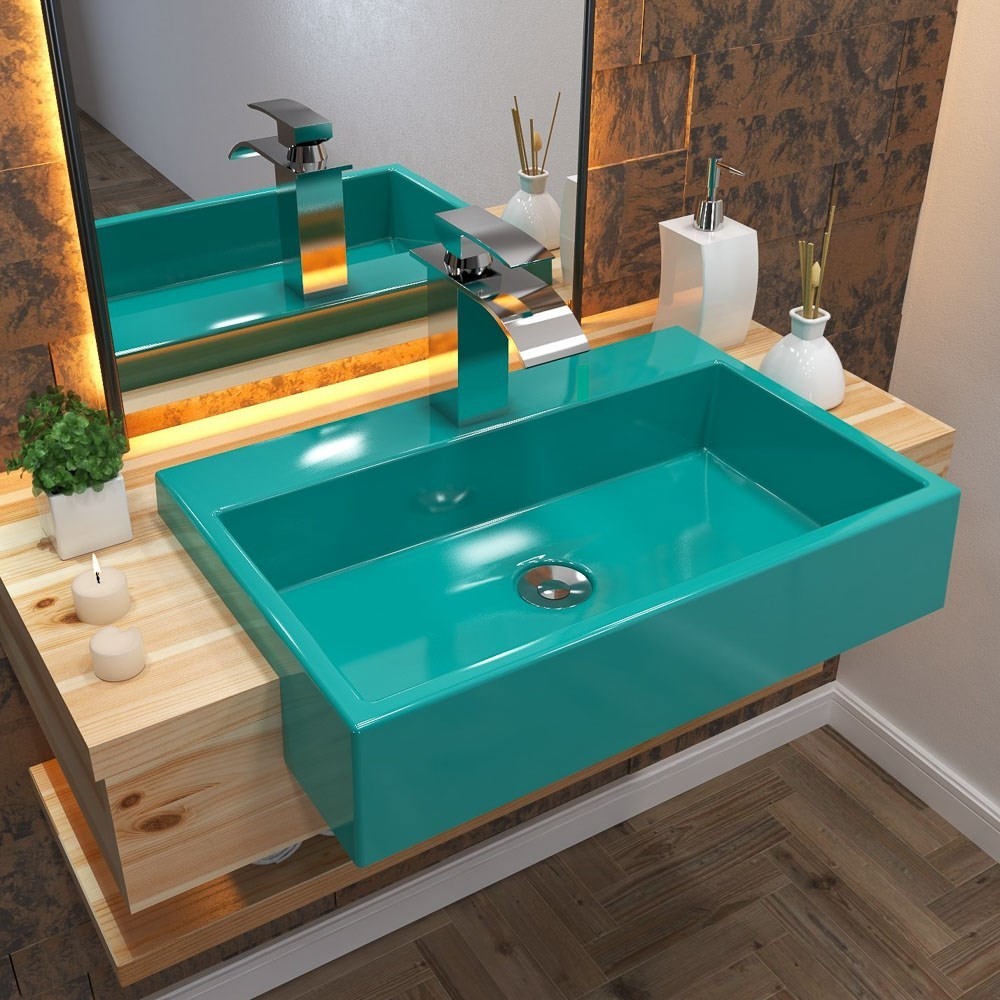 Cuba Pia Semi Encaixe para Banheiro Retangular 54cm XRT C08 Azul Turquesa - Mpozenato