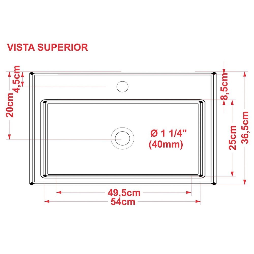 Cuba Pia Semi Encaixe para Banheiro Retangular 54cm XRT C08 Cinza - Mpozenato