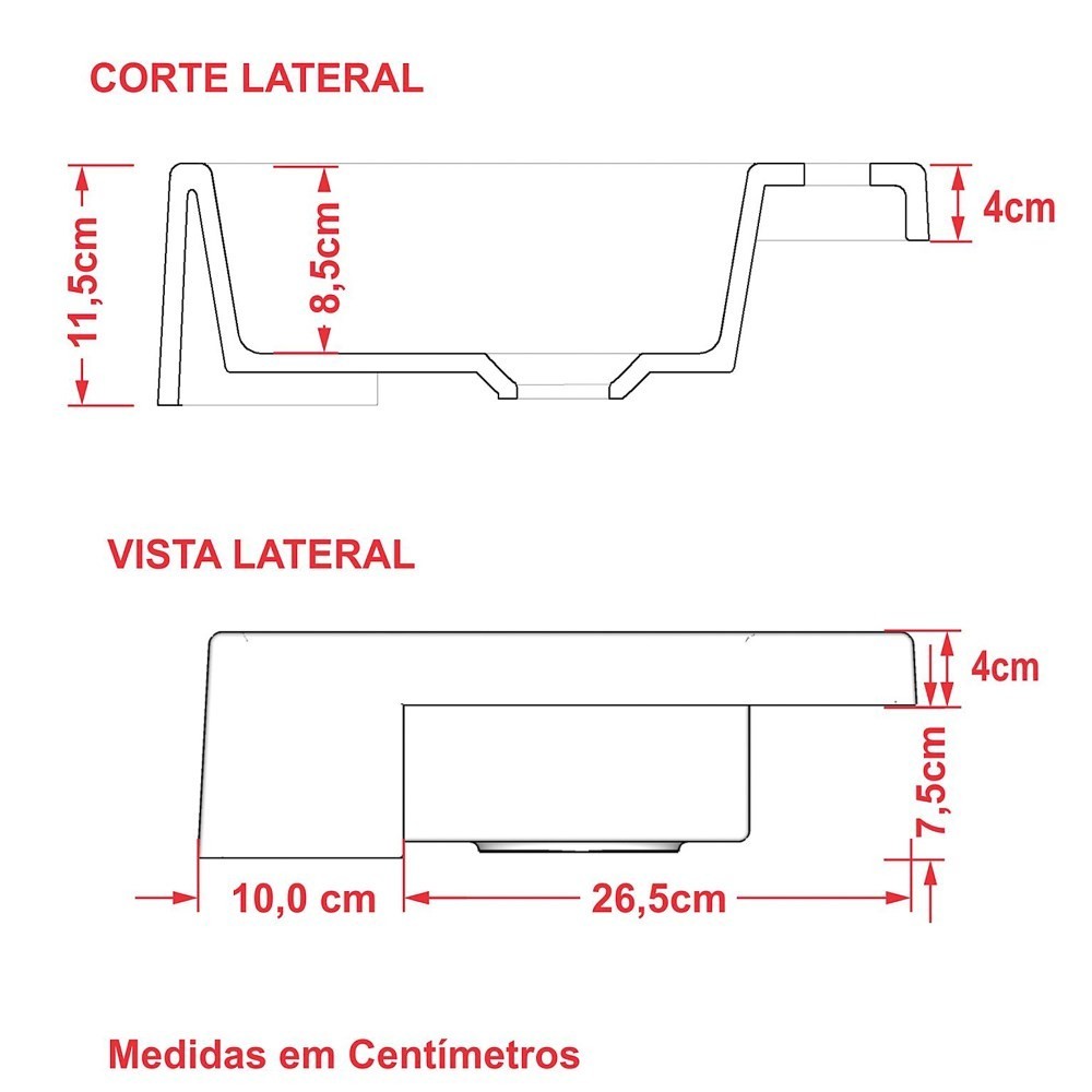 Cuba Pia Semi Encaixe para Banheiro Retangular 54cm XRT C08 Cinza - Mpozenato