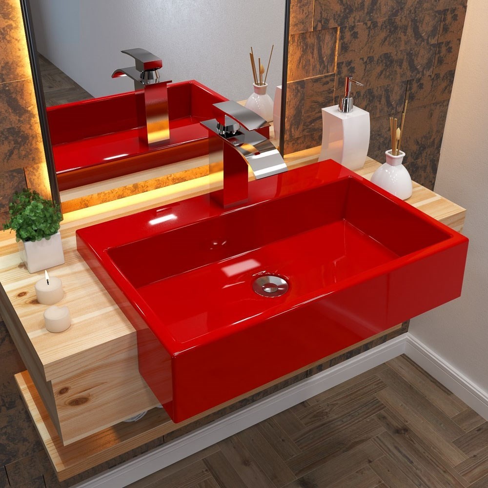 Cuba Pia Semi Encaixe para Banheiro Retangular 54cm XRT C08 Vermelho - Mpozenato