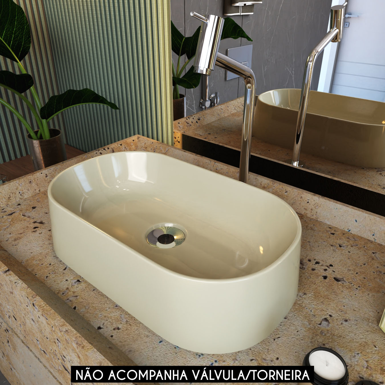Cuba Pia de Apoio Para Banheiro Oval 43cm Hera C08 Bege - Mpozenato