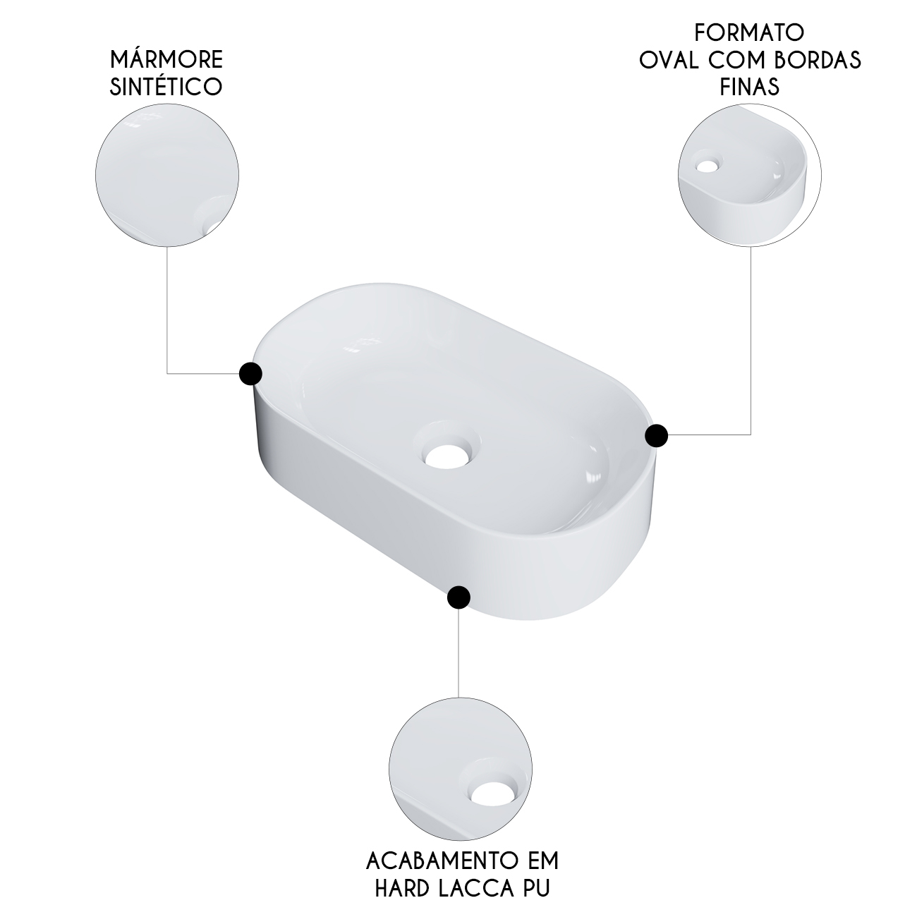 Cuba Pia de Apoio Para Banheiro Oval 43cm Hera C08 Branco - Mpozenato