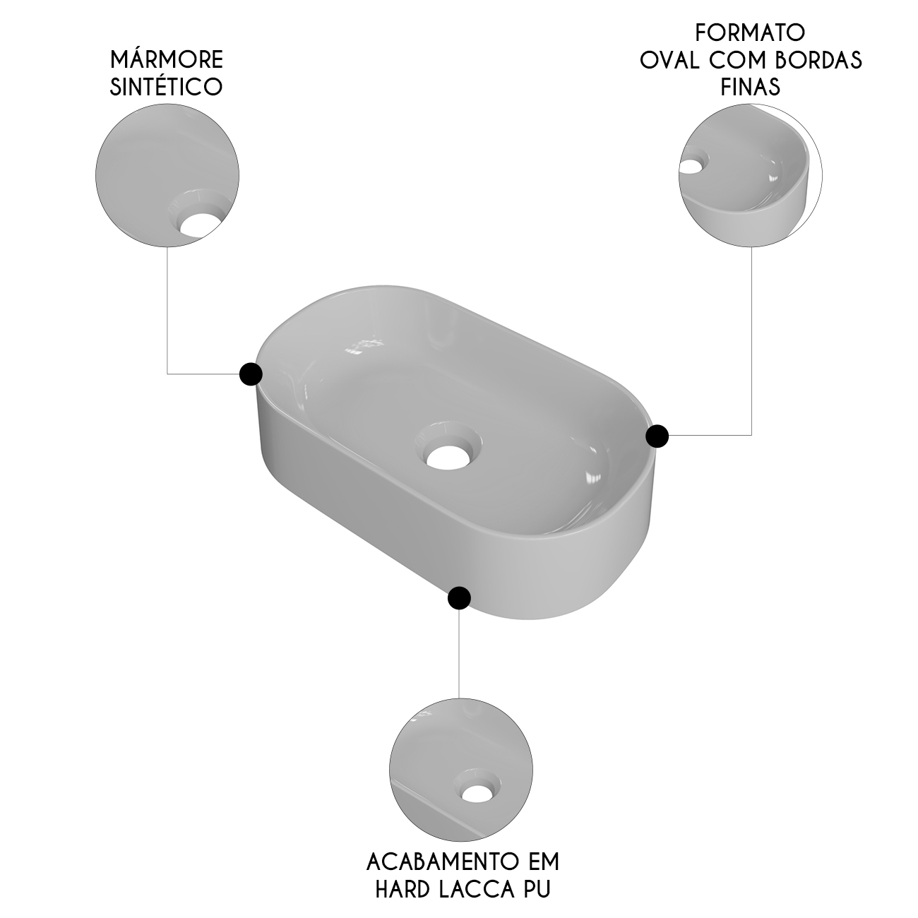 Cuba Pia de Apoio Para Banheiro Oval 43cm Hera C08 Cinza - Mpozenato