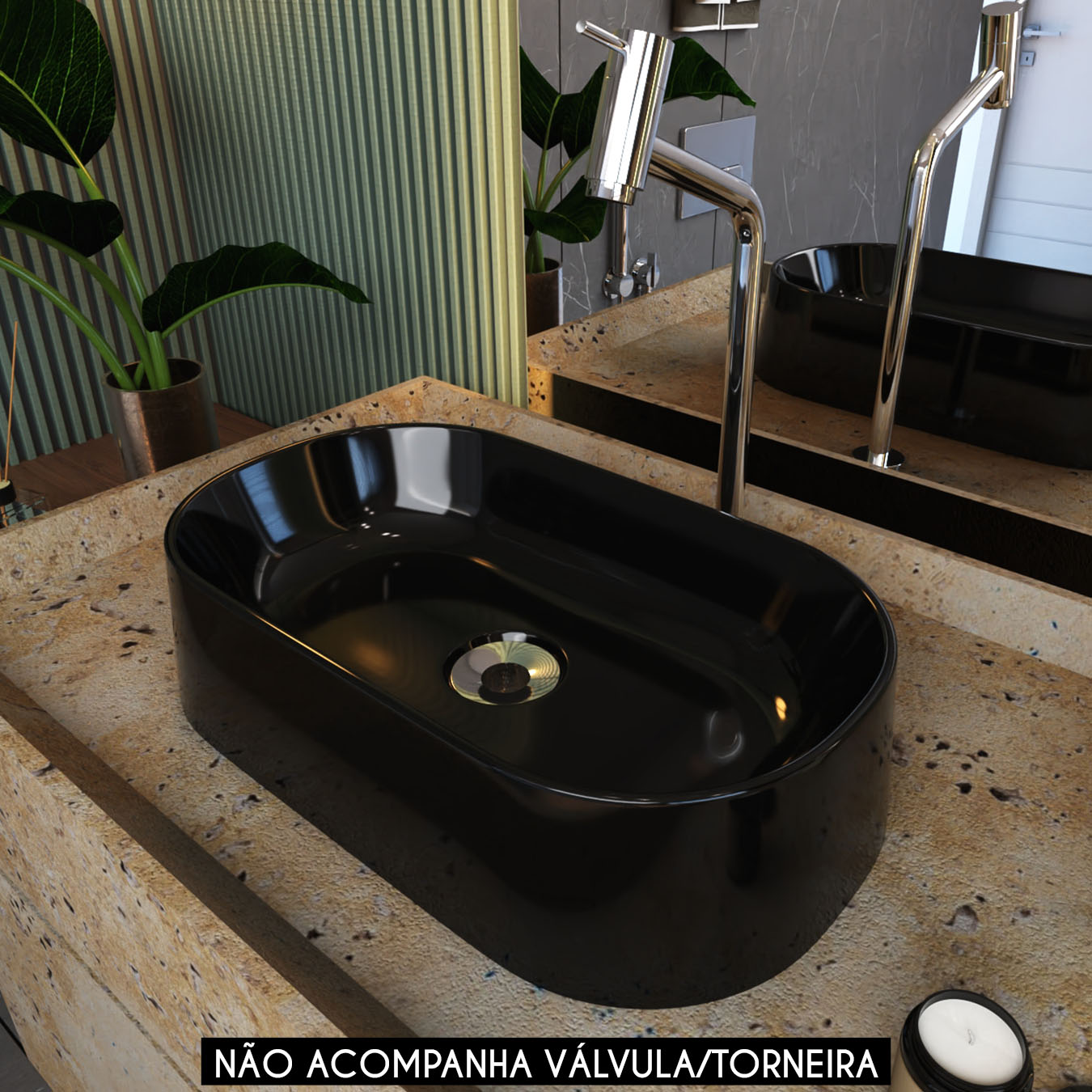 Cuba Pia de Apoio Para Banheiro Oval 43cm Hera C08 Preto - Mpozenato