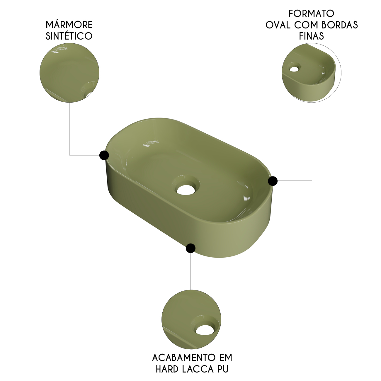Cuba Pia de Apoio Para Banheiro Oval 43cm Hera C08 Verde - Mpozenato
