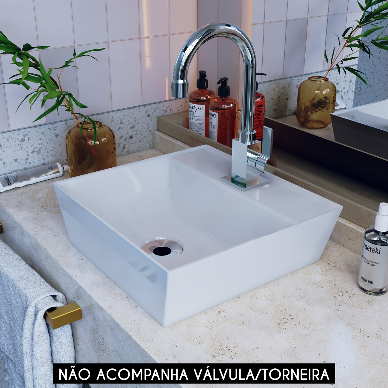 Cuba Pia de Apoio Para Banheiro Quadrada 33cm Aya C08 Branco - Mpozenato