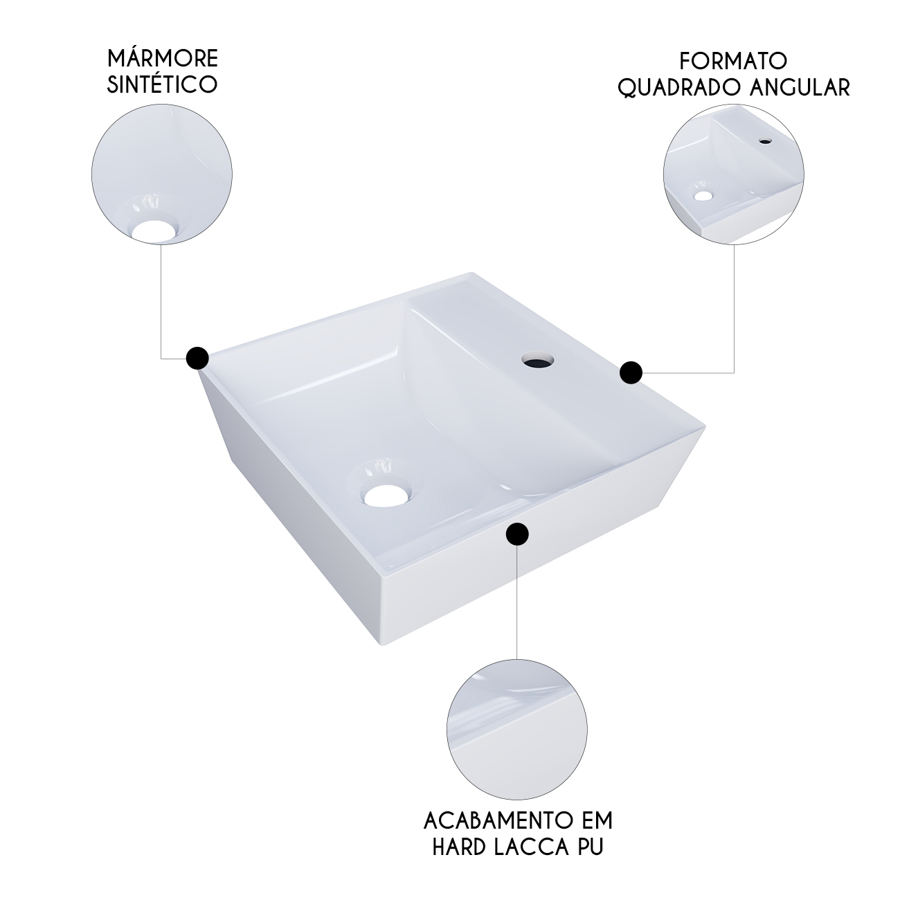 Cuba Pia de Apoio Para Banheiro Quadrada 33cm Aya C08 Branco - Mpozenato
