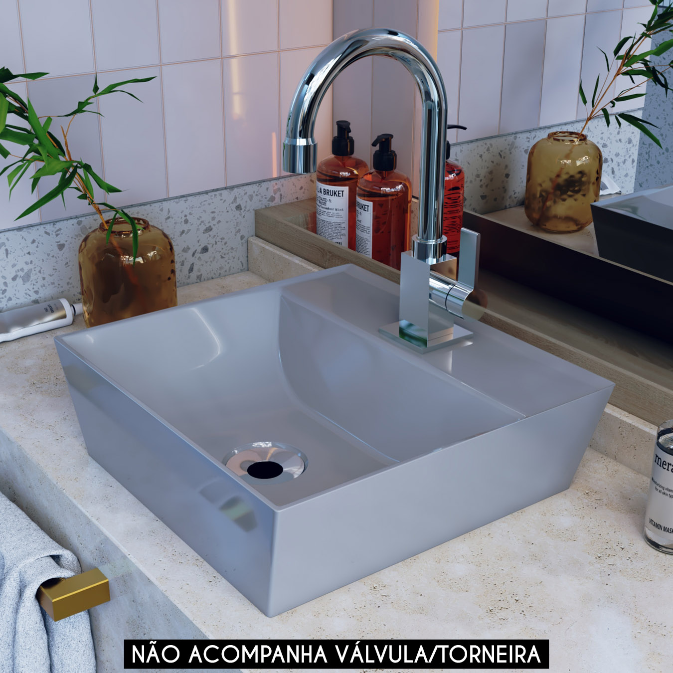 Cuba Pia de Apoio Para Banheiro Quadrada 33cm Aya C08 Cinza - Mpozenato