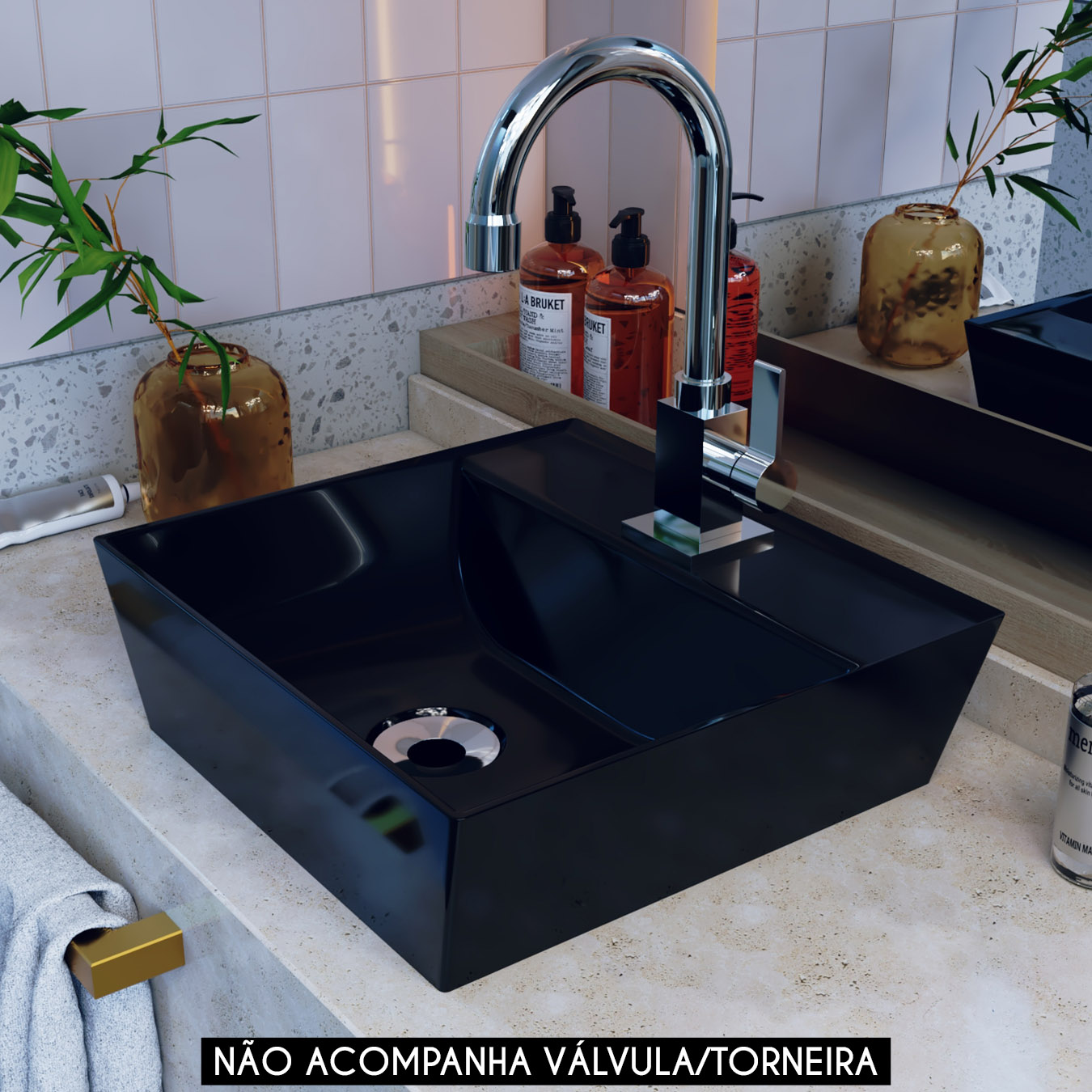 Cuba Pia de Apoio Para Banheiro Quadrada 33cm Aya C08 Preto - Mpozenato