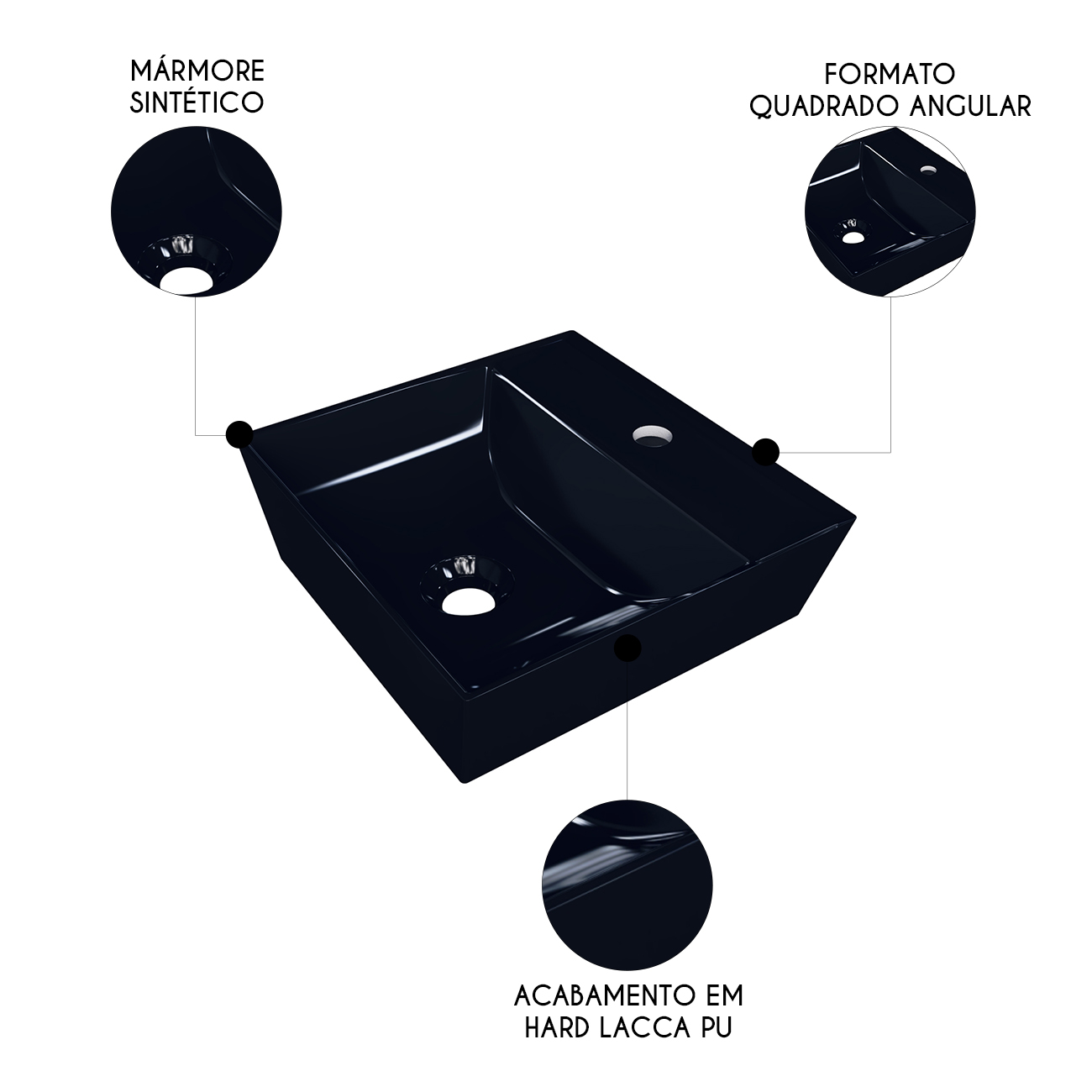 Cuba Pia de Apoio Para Banheiro Quadrada 33cm Aya C08 Preto - Mpozenato
