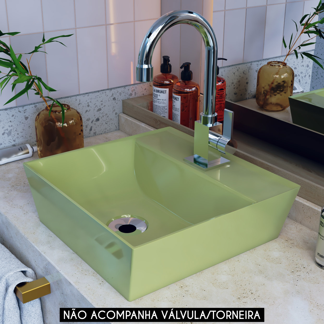 Cuba Pia de Apoio Para Banheiro Quadrada 33cm Aya C08 Verde - Mpozenato
