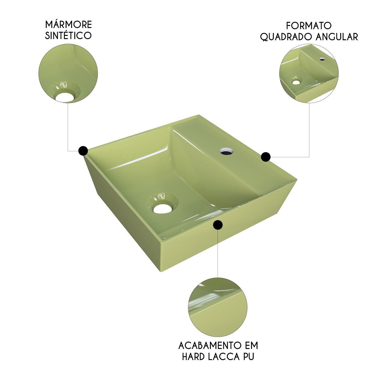 Cuba Pia de Apoio Para Banheiro Quadrada 33cm Aya C08 Verde - Mpozenato