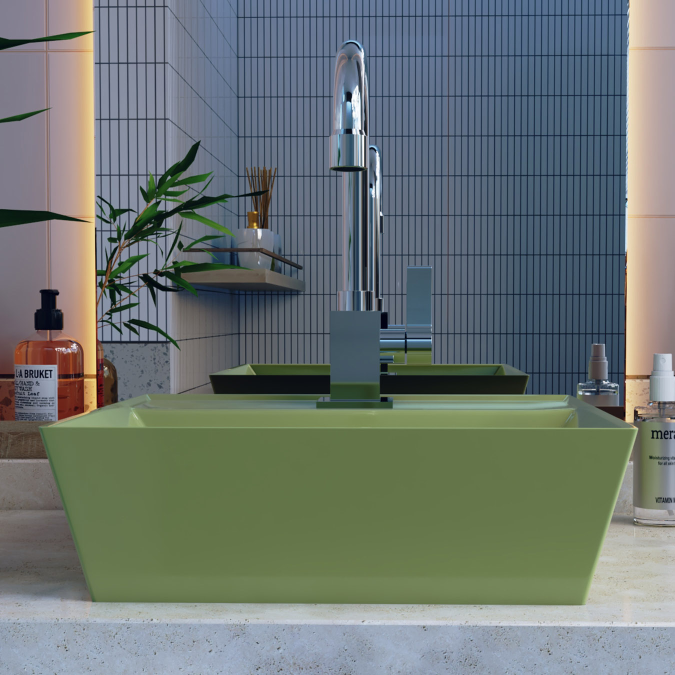 Cuba Pia de Apoio Para Banheiro Quadrada 33cm Aya C08 Verde - Mpozenato